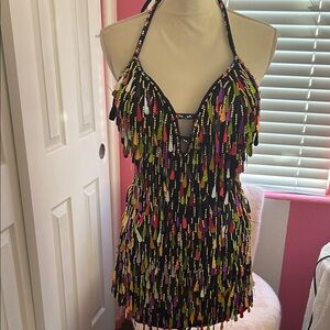 Multicolor Halter Fringe Top cocktail dress